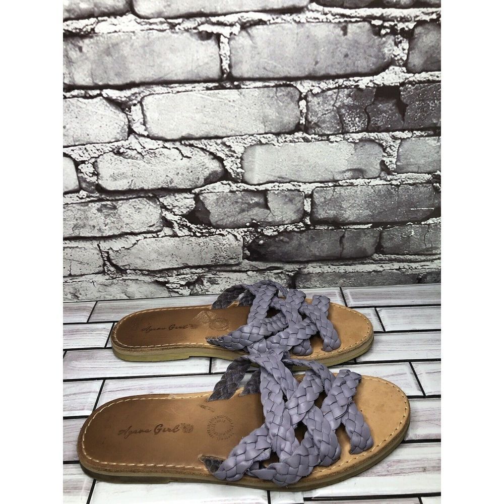 Agave Girl Purple Leather Woven Slides Flat Sandals Women Sz 25 Mexico/8M US/39
